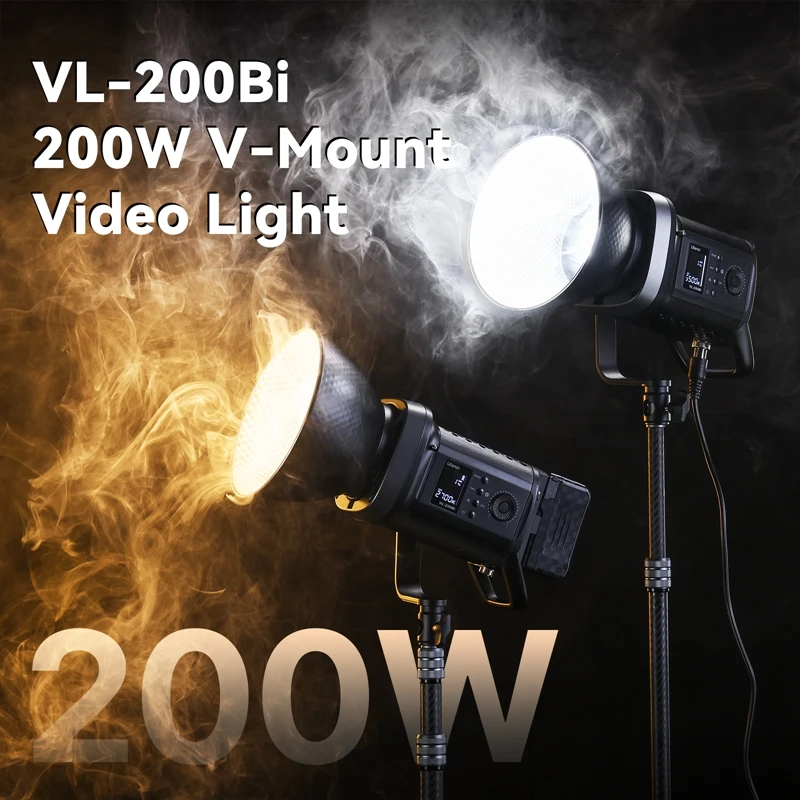 Ulanzi VL-200Bi 200W V-Mount Video Light CRI 95+ 2700K-6500K CCT for Livestreaming Photography COB Light with Wireless Control