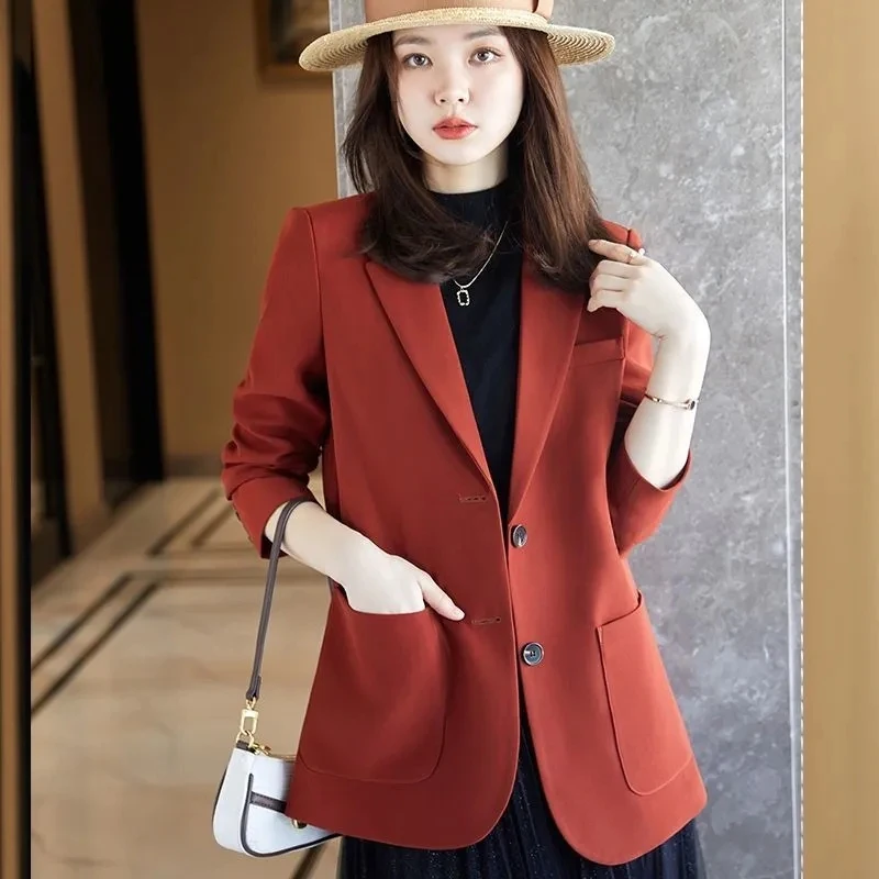 Women Chic Office Lady Single Breasted Blazer Vintage Coat Fashion Notched Collar Long Sleeve Ladies Outerwear Stylish Tops New