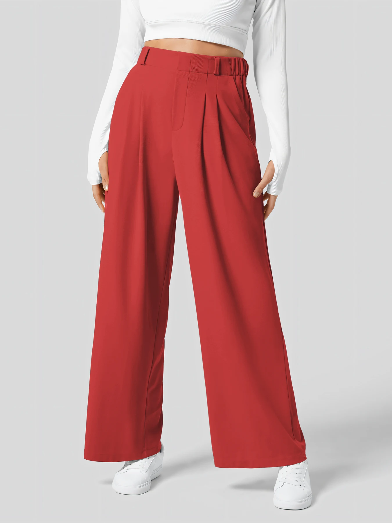 Damenhose, karierte, figurbetonte Hose mit weitem Bein und Taschen, hochtaillierte, lässige, figurbetonte Hose mit weitem Bein für Damen. – Detail 18