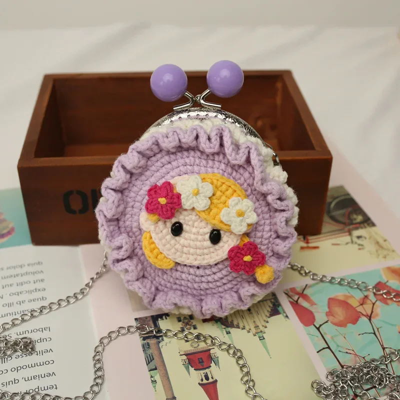 Cartoon Animation Handmade Cross-body Coin Purse DIY Wool Woven Delicate Mini Car Key Pouch