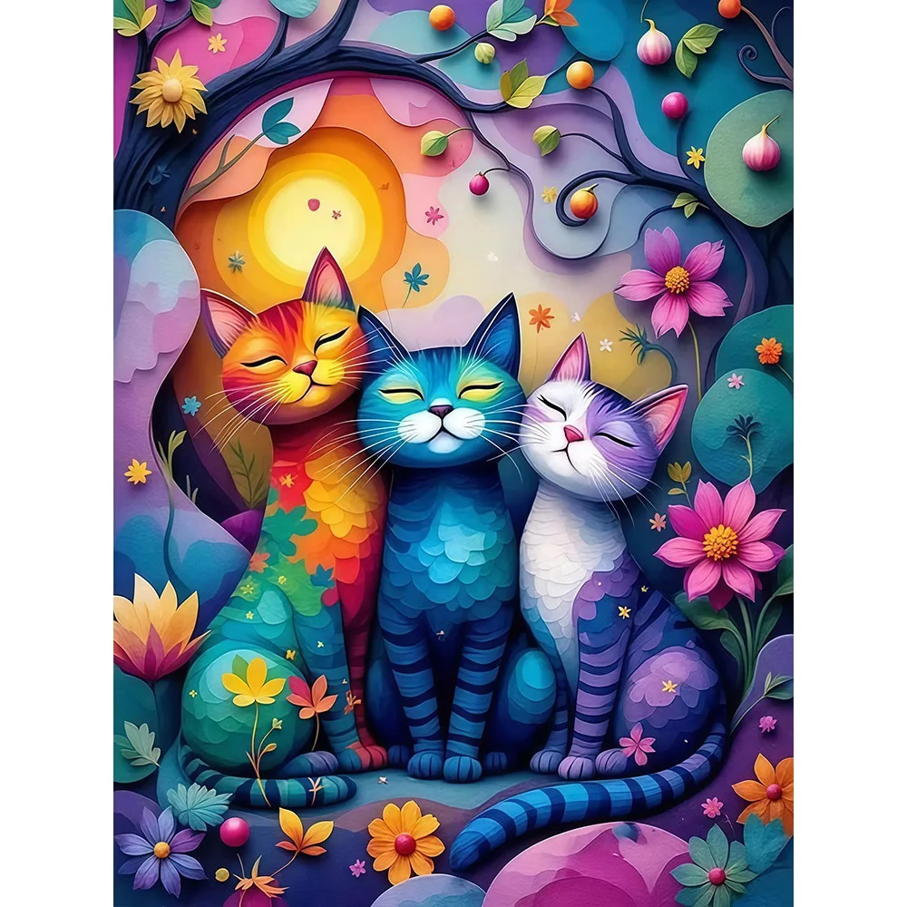 EverShine DIY Diamantmalerei Katze Kätzchen 5D Vollbohr-Mosaik Cartoon Tier Stickerei Blume Kreatives Freizeit-Handarbeit Geschenk