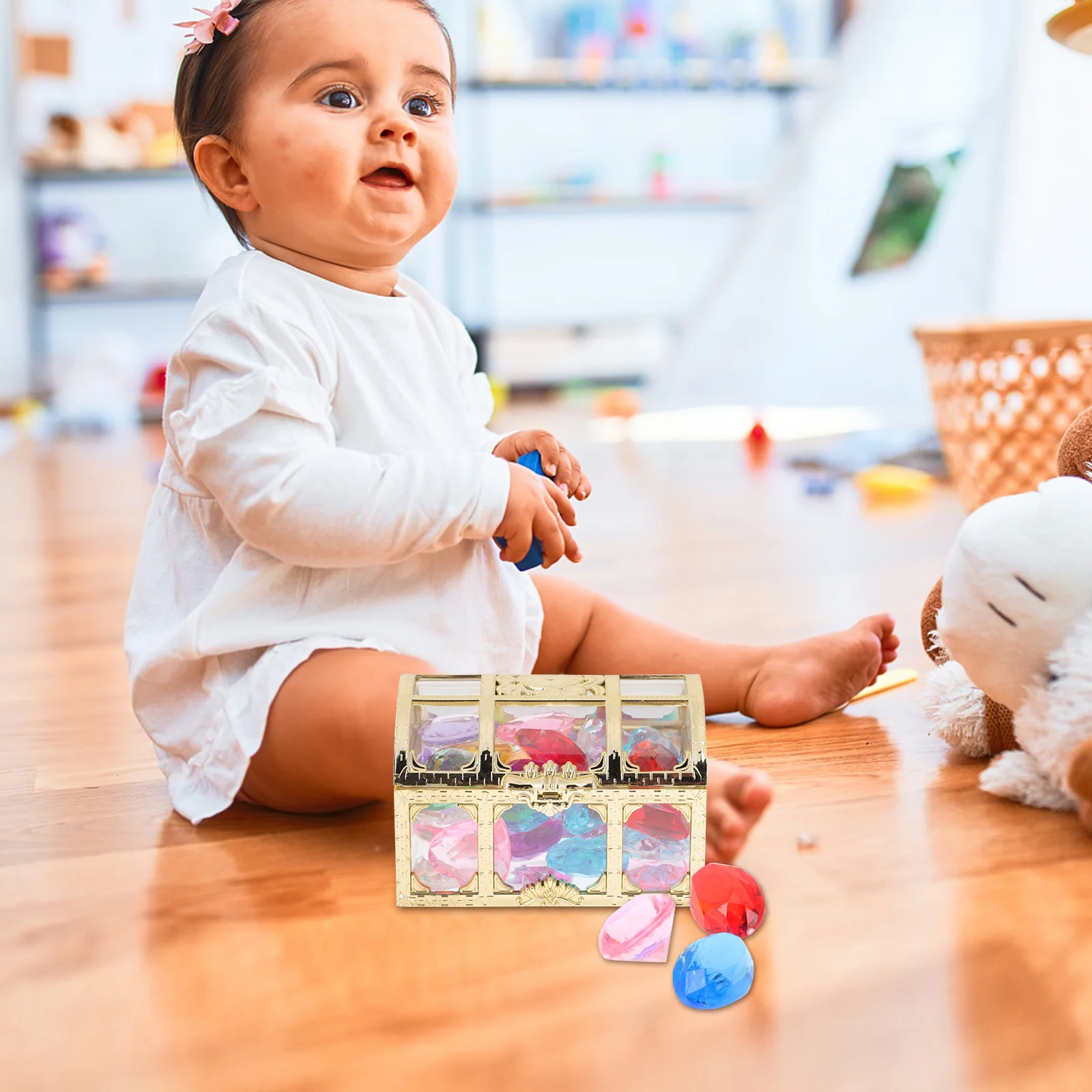 1 conjunto crianças caixa de pedras preciosas princesa castelo tema pequeno baú de tesouro com pedras preciosas falsas coloridas para crianças brinquedo festa de aniversário