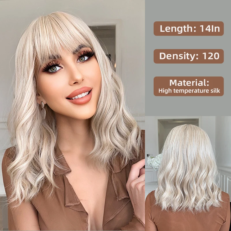 

Europe And The United States Ash Blonde Wig Daily Flush Bangs Water Ripple Ladies Wig Full Head Set Wigs