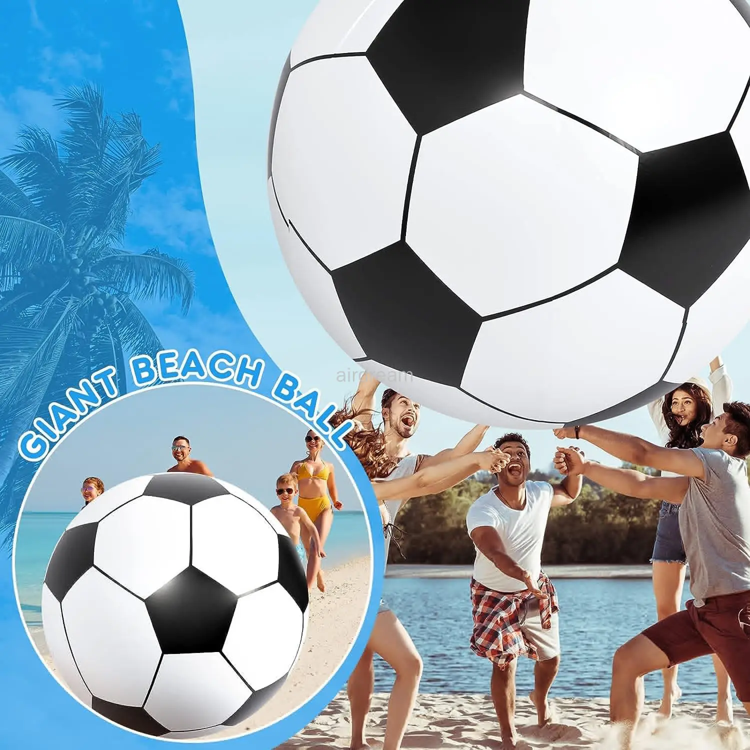 Pelota de fútbol clásica inflable gigante para actividades al aire libre, pelota deportiva grande para playa y piscina