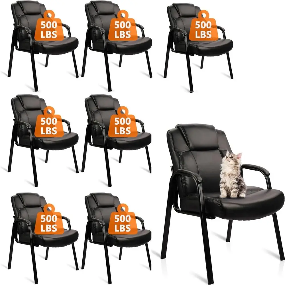 

8-Pack Heavy Duty Leather Executive Chairs with Padded Armrests for Office, Conference, and Home Use, Black