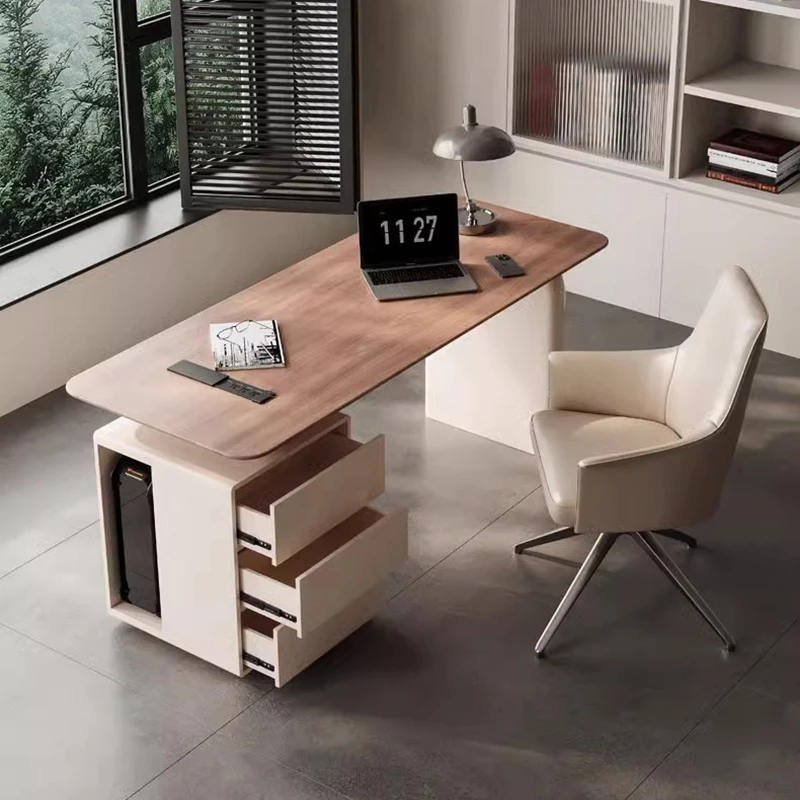 

Modern Fashion Wooden Rounded Corner Desk with Drawer Storage Cabinet,computer desk,Contemporary Writing Table for Home Office