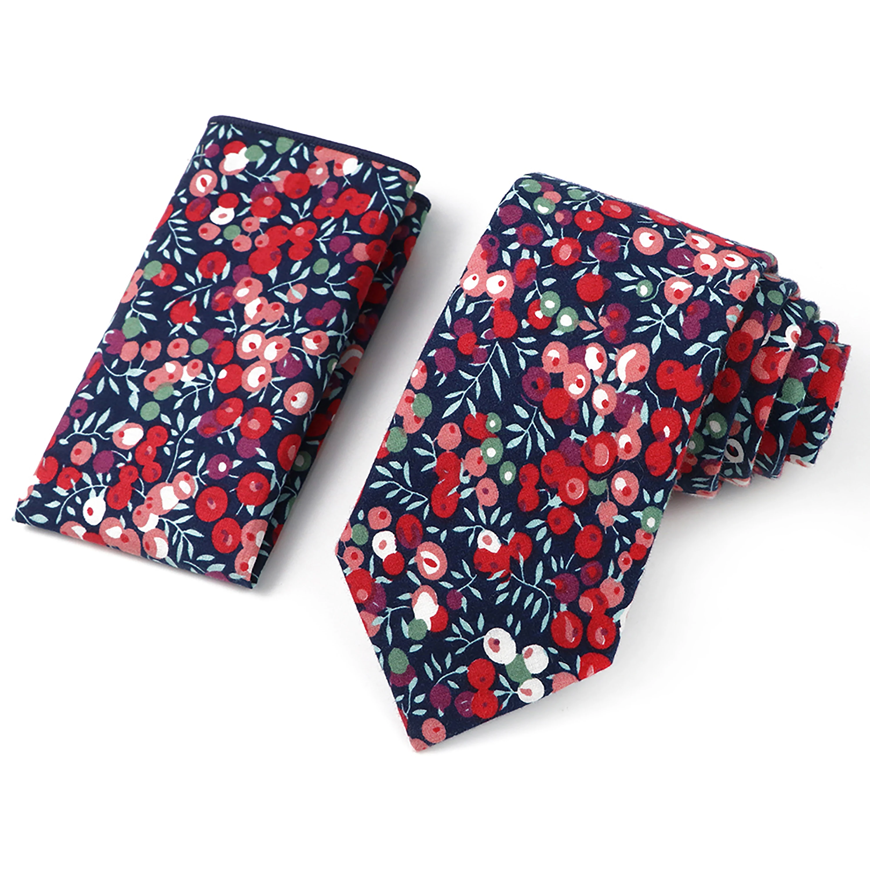 Novelty Floral Tie Hankies Set For Men 100% Cotton Pink Green Flower Neck Tie Skinny Casual Daily Wear Shirt Cravat Accessories