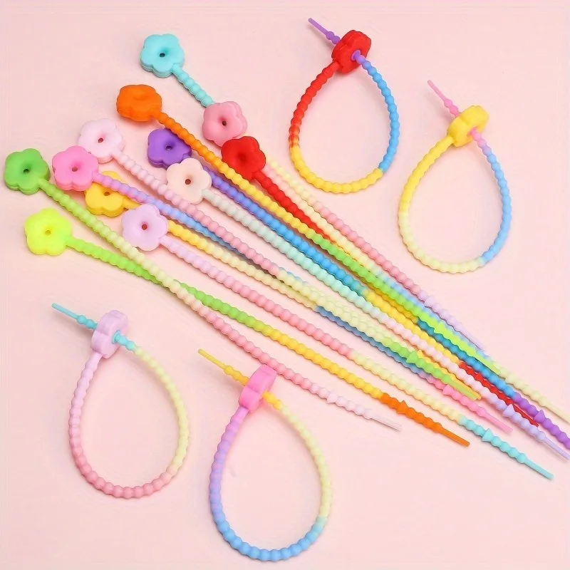 Macaron Pastel Gradient Silicone Zip Tie Key Ring Flexible Reusable Cable Organizer Cute Handbag Hanging Jewelry Charm Gift