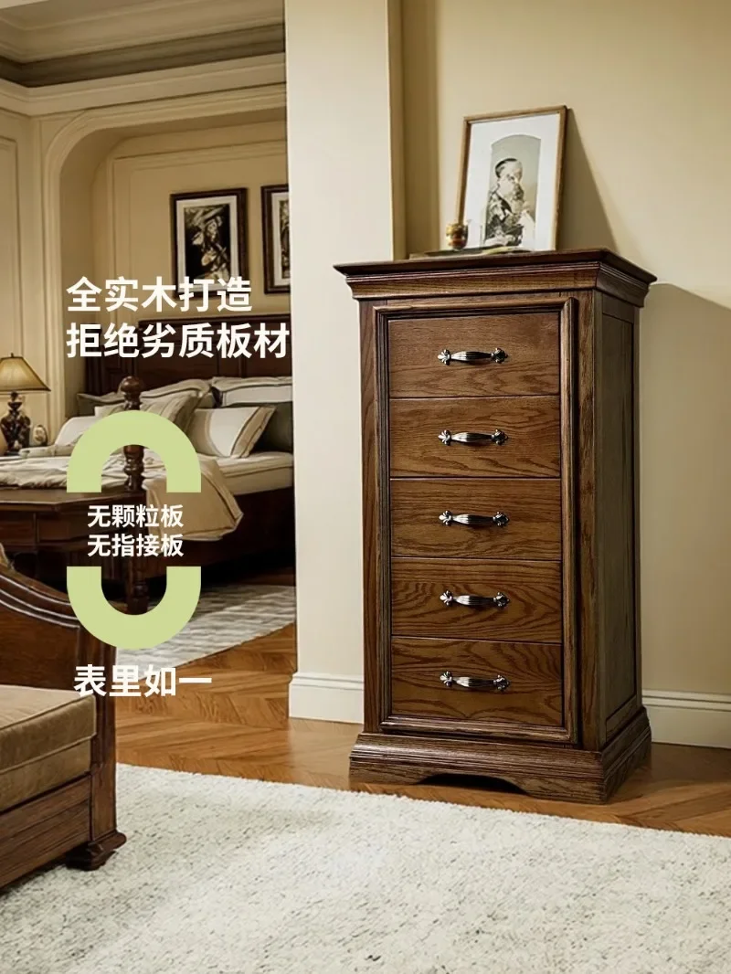 Classic American all-solid wood red oak bedroom FAS grade environmentally friendly drawer storage cabinet