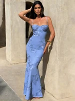 Nibber Elegant Flower Embroidery Maxi Dress Women Low-Neck Cross Bandage Backless Summer Street Trend Skinny Holiday Vestidos - Image 4