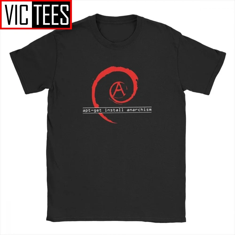 Men's Apt-get Install Anarchism T Shirt Linux Debian Mutiny Audio Pure Cotton Vintage O Neck Wholesale Tshirt