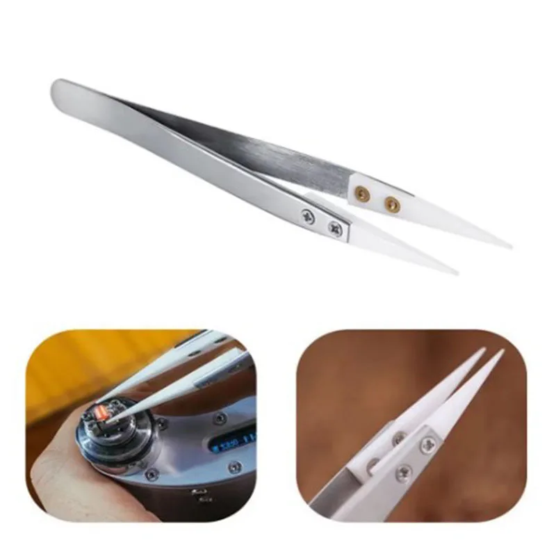 Stainless Steel Ceramic Tweezers High Temperature Resistant Ceramic Head Accessories Acid and Alkali Corrosion Resistant