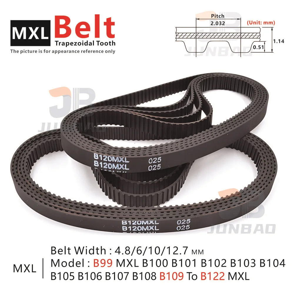 MXL Synchronous Belt Model number B99 B100 B101 B102 B103 B104 B105 B106 B107 B108 B109 B110MXL To B122MXL  perimeter 201-248mm