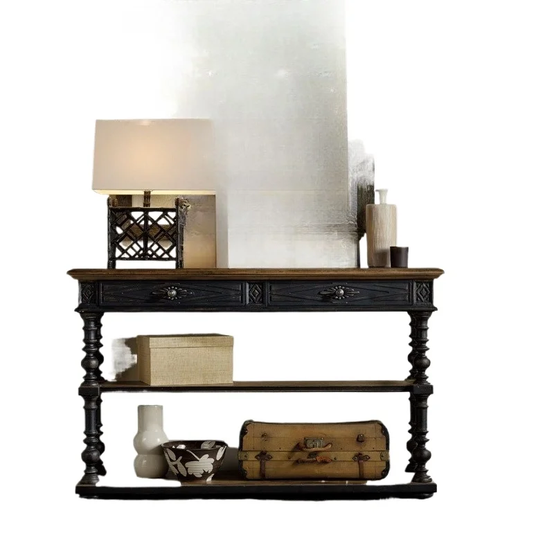 

American all-solid wood entrance European living room decorative cabinet, entrance dining side aisle cabinet