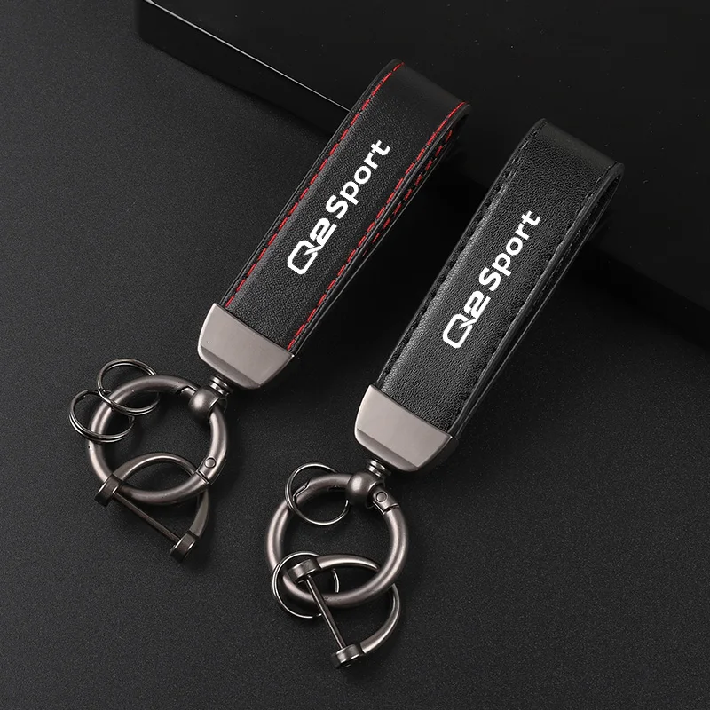 Deluxe Leather Keychain with Car Badge Keychain Pendant For AUDI Q2 SPORT