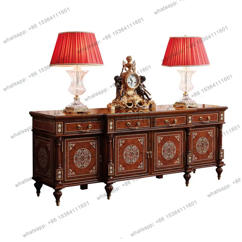 TV cabinet English mahogany core wood neoclassical living room solid wood model room floor cabinet