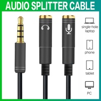 2 in 1 3.5mm Stereo Audio Headphone Jack Male to Female Headset Earphone Mic Y Splitter Cable Adapter Connector for Mobile Phone