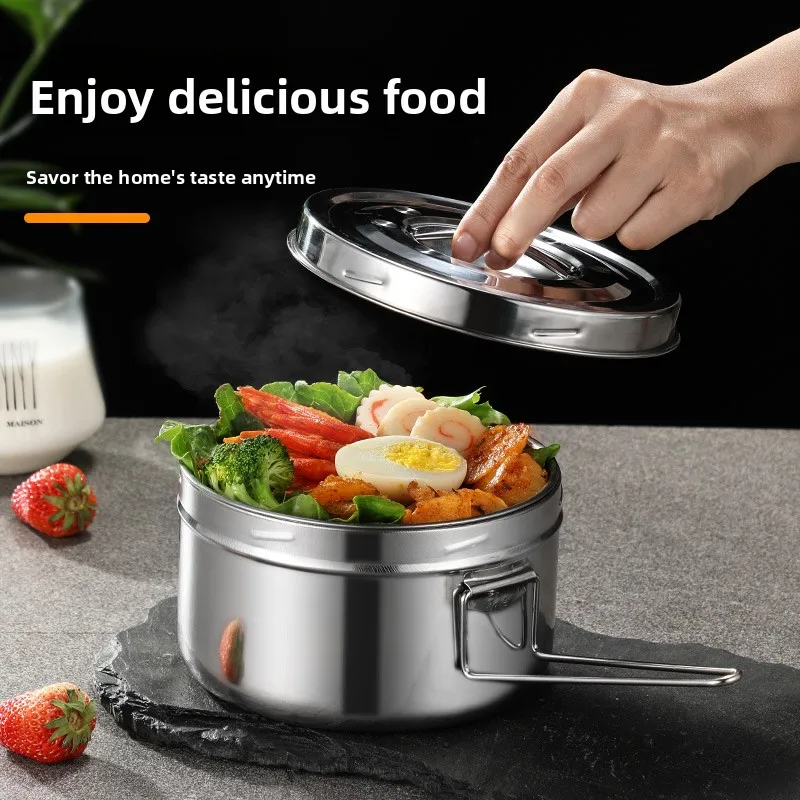 

Food ade Stainl Steel round Lid Sted Rice Box Traditional Chinese Sle Metal Meal Tray for Office Workers And Students