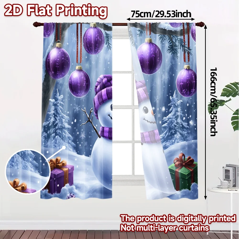 2pcs,Curtains Cute Snowman Christmas Ornaments Chic Print Curtains Versatile Polyester Fabric Curtains Thermal Insulation, and
