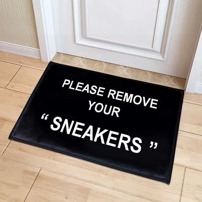 

Custom Door Mat Floor Carpet 40x60CM Black Flannel Fabric REMOVE SNEAKERS Printed Non Slip Home Decorative Doormat Entrance Rug