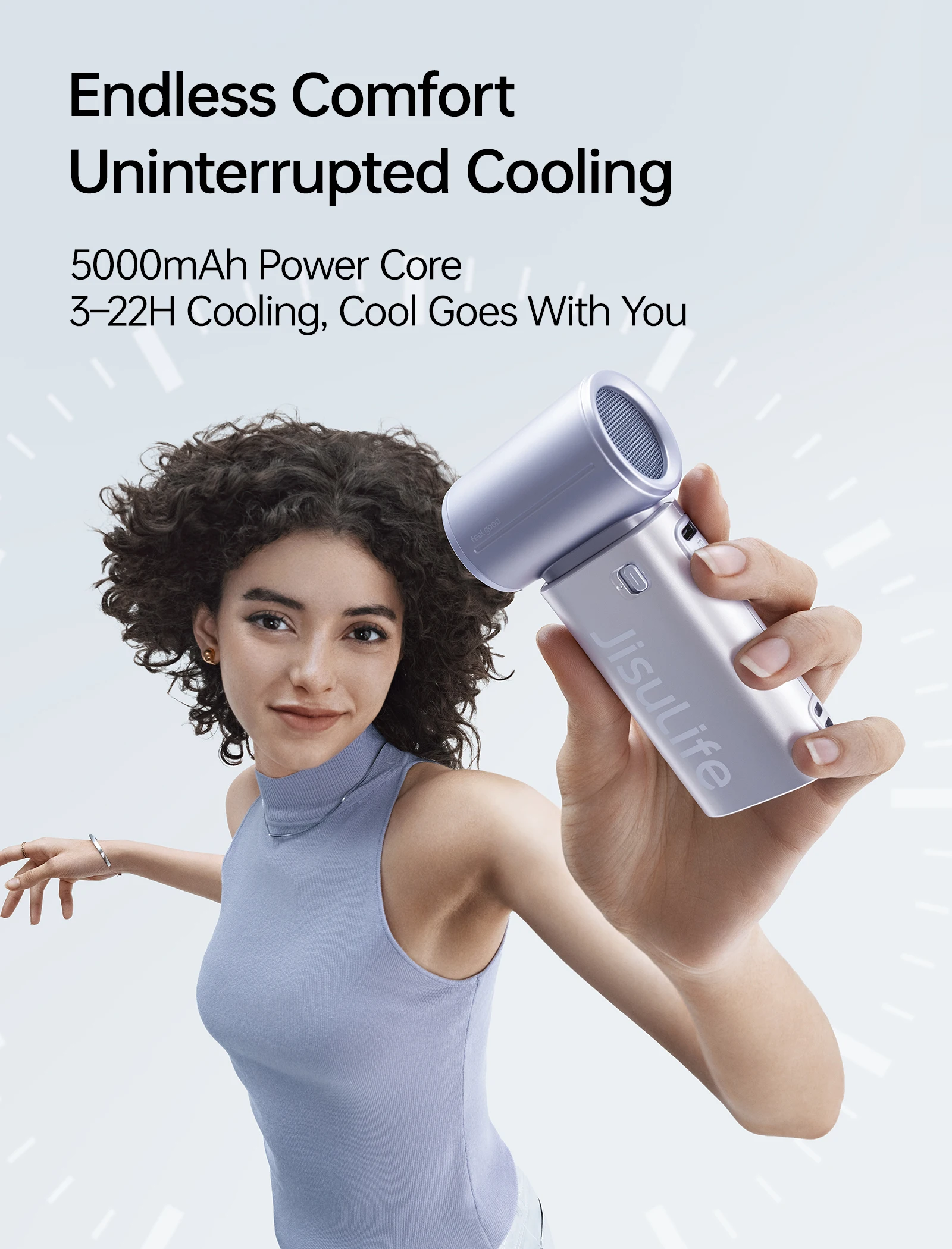 JISULIFE Portable Handheld Fan, Turbo Power High Speed Air, 5000mAh Rechargeable, Mini Pocket Design, Personal Fan for Travel