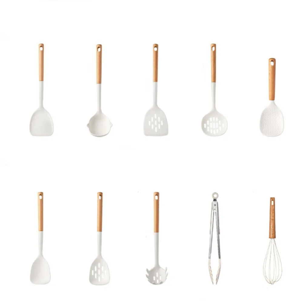 

Silicone Cooking Spatula Set Anti-scalding Heat Resistant Kitchen Spoon Shovel Set Wood Long Handle Not Hurt Pot Kitchenware Set