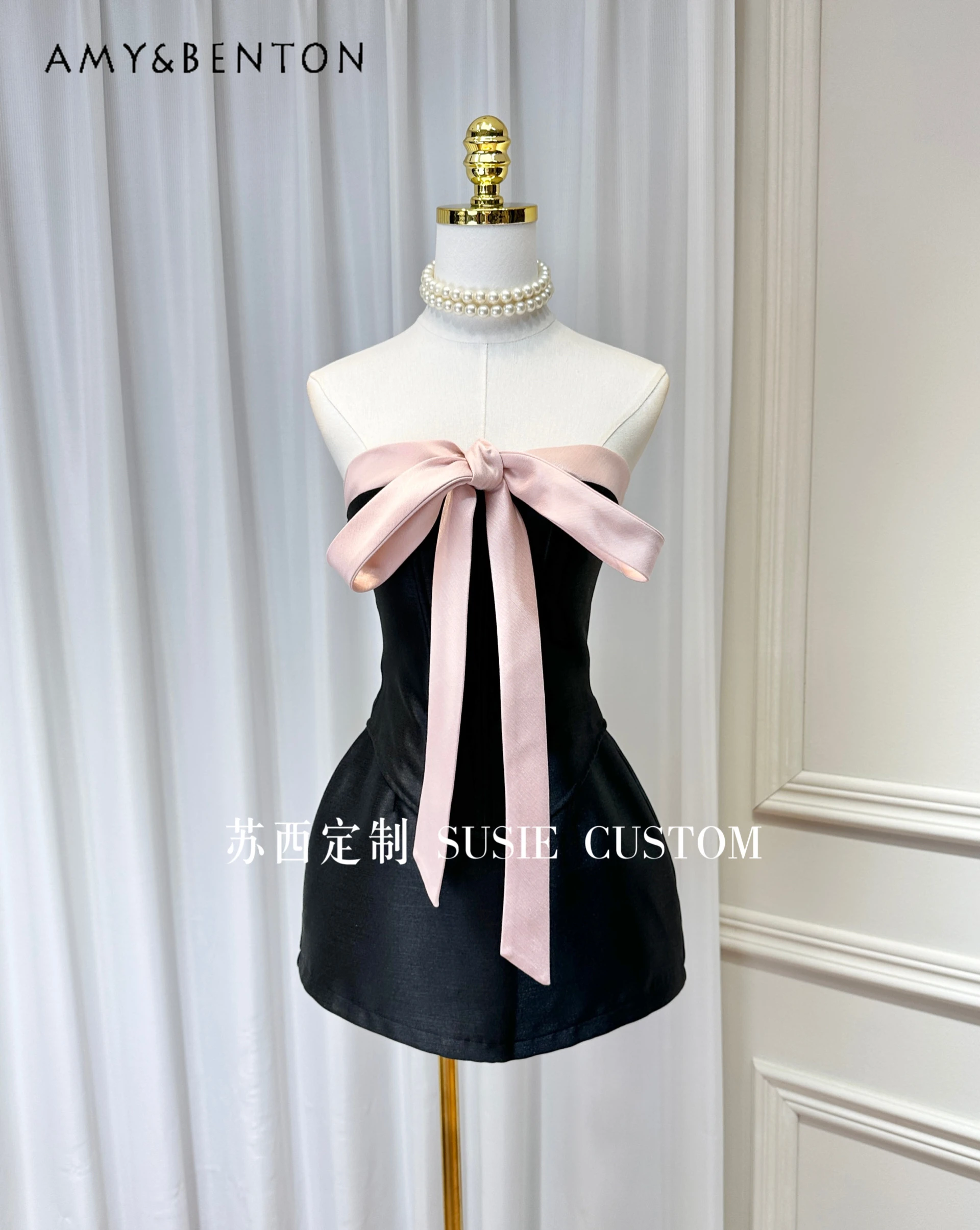 

High-End Elegant Princess Dress for Women Summer New French Socialite Sweet Color Matching Bow High Waist Slim A-line Dresses