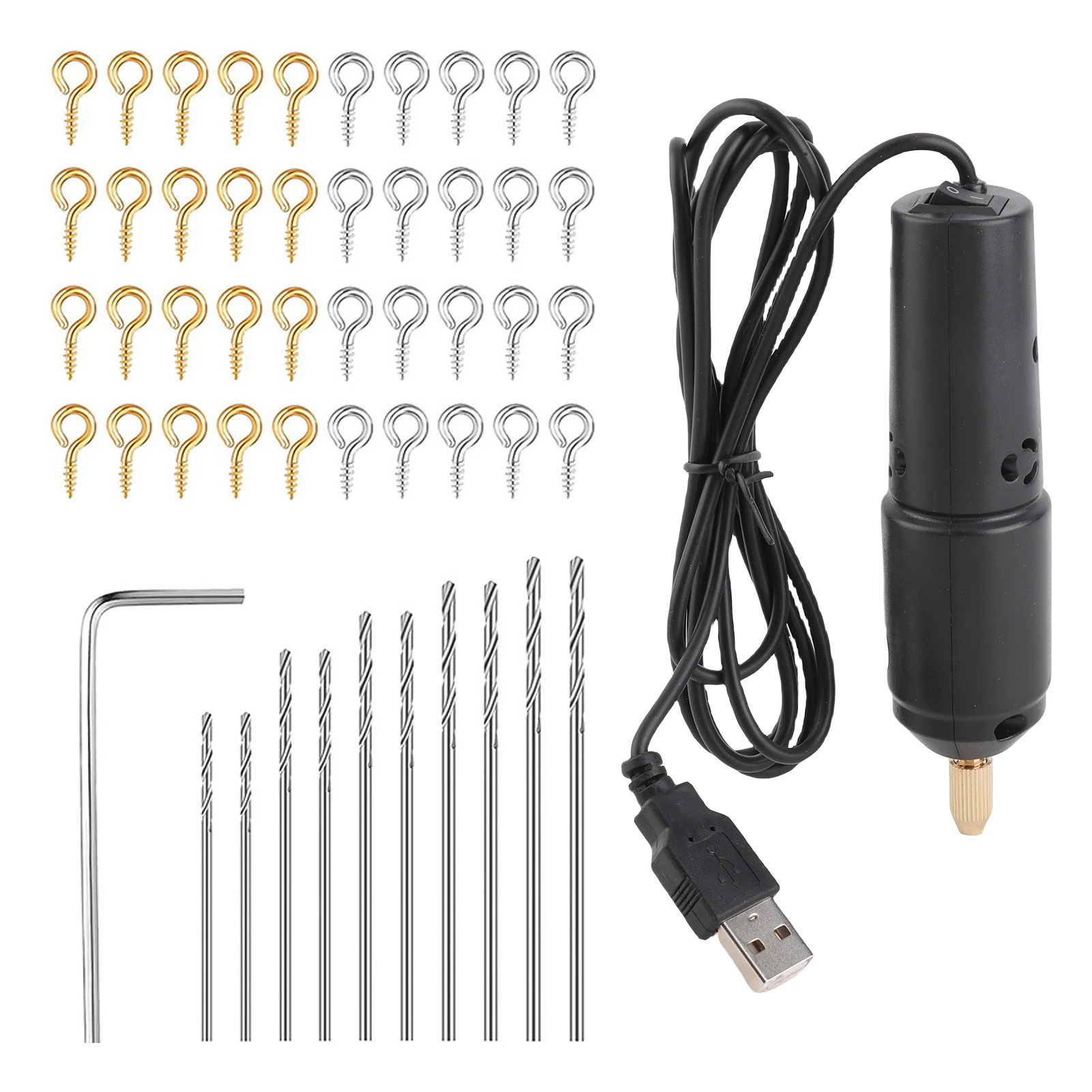 

Drill Set Resin Electric Mini Drill with 10pcs Drills Bits for Jewelry Aluminum Products Wood Key Chain Making Black