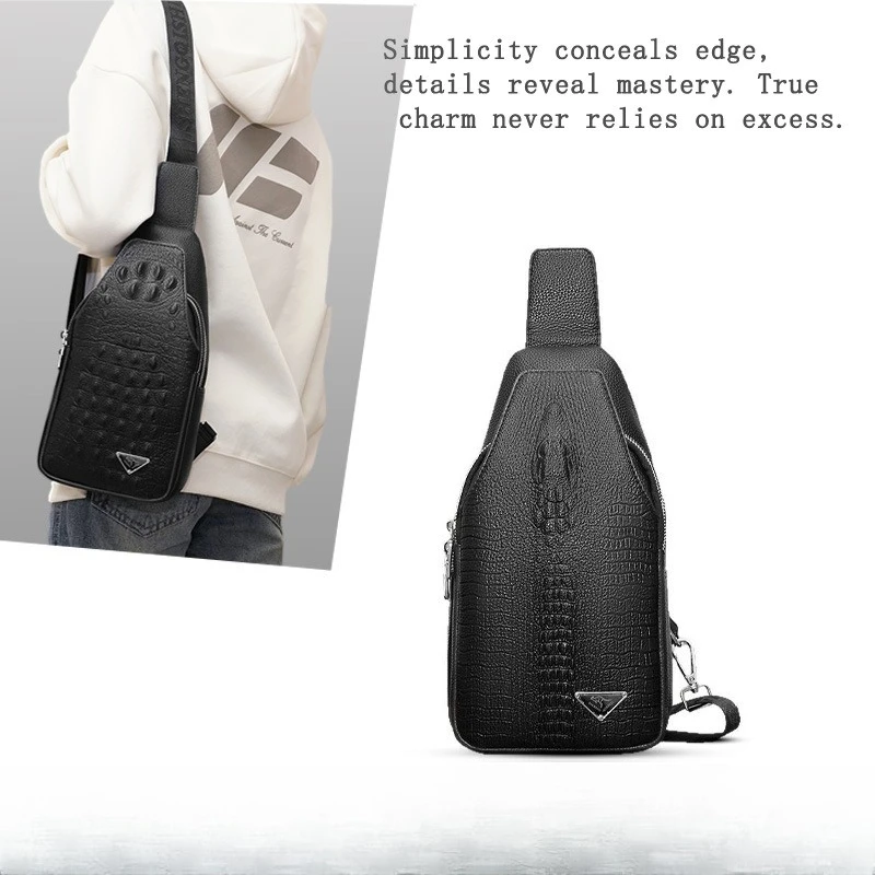 

PU leather retro men's chest bag, large-capacity crossbody bag, crocodile pattern commuting travel single-shoulder bag