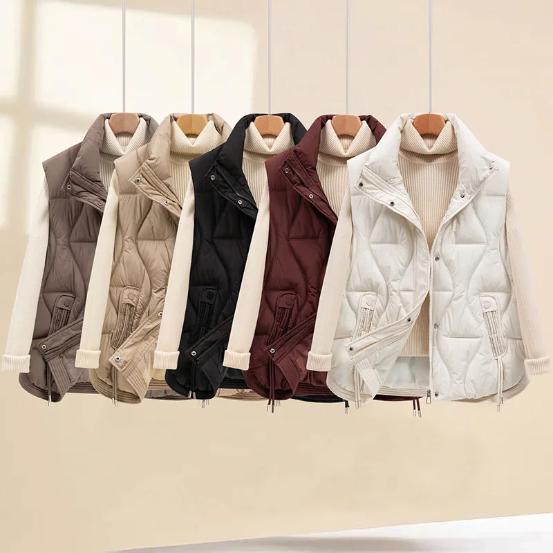 Women Oversize Parkas Vest Short Coats Solid Sleeveless Zipper Stand Collar Loose Thick Office Lady Casual Autumn Winter 2025