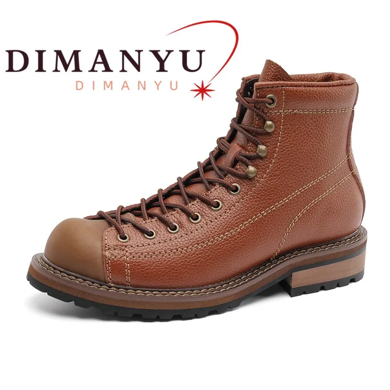 DIMANYU Men Vintage Brown Ankle Boots 2026 New Lace Up Work Men Motorcycle Boots Daily Casual Platform Booies Men