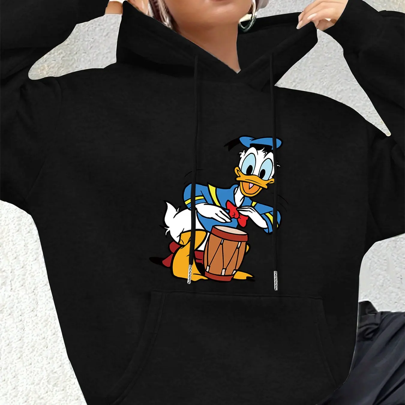Damskie bluzy z kapturem Disney z Kaczorem Donaldem, modne, oversize, streetwear, unisex, jesienno-zimowe, polarowe, codzienne, uniwersalne.