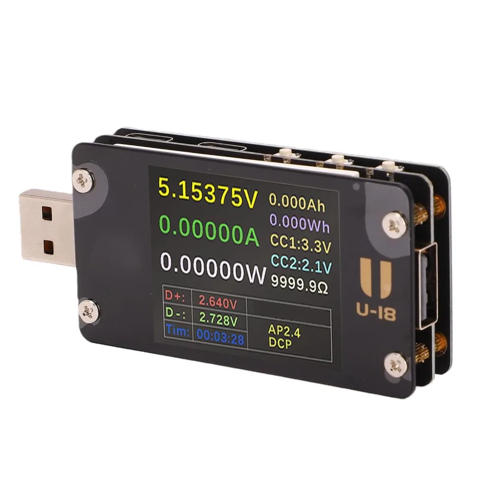 1pcs 1.77 Inch Color LCD Display USB Power Meter Data Analysis Cable Resistance Detection USB Multimeter Voltmeter Ammeter