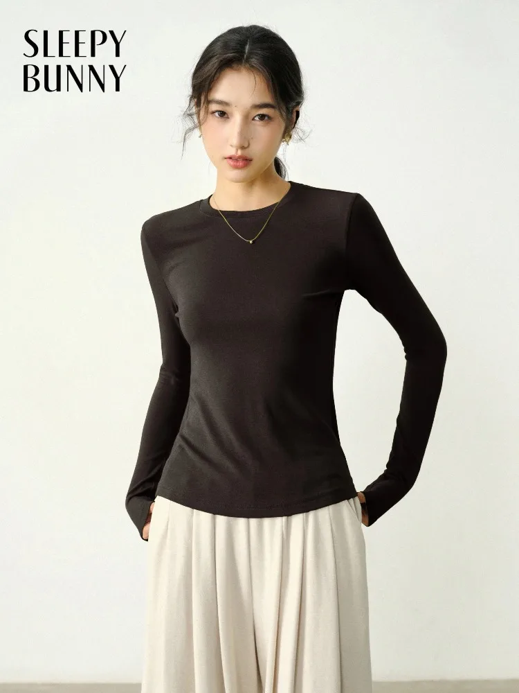 

Шерстяная вязаная футболка для женщин, облегающий топ с длинными рукавами, однотонный повседневный пуловер, майка для осени, весны, зимы, многослойный наряд