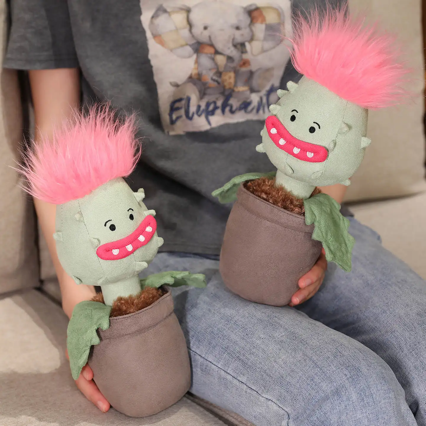 Vaso homem-comendo planta de pelúcia macio monstro brinquedo com dentes grandes pote diversão decoração de mesa para jogadores fãs de anime e brincadeira presentes crianças meninos