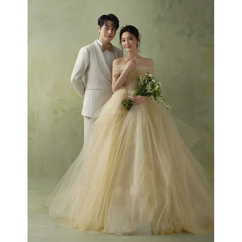 

Ele Vintage Long Svel Wedding Dr with Train Light Veil High Waist Simple Sexy Travel Theme Forest System