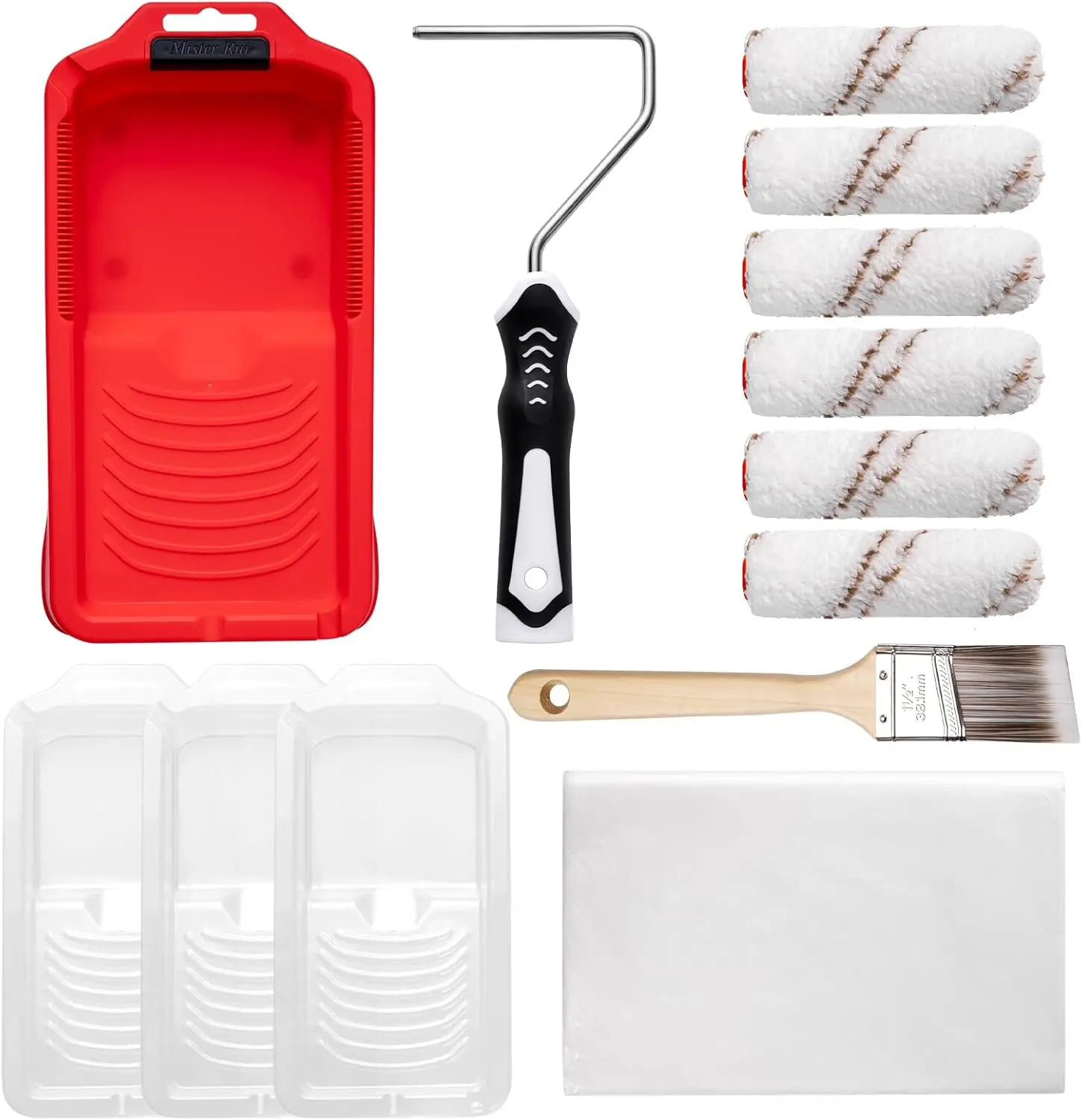 13 Piece Mini Paint Roller Kit with 4-Inch Microfiber Rollers, Ergonomic Handle, Paint Tray & Liners for House Painting and