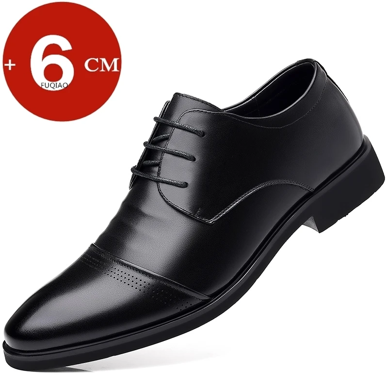 Cow Leather Flat / 6CM Men Formal Elevator Shoes Wedding Business Height Increase Lift Shoes Invisible Heel Fashion Casual