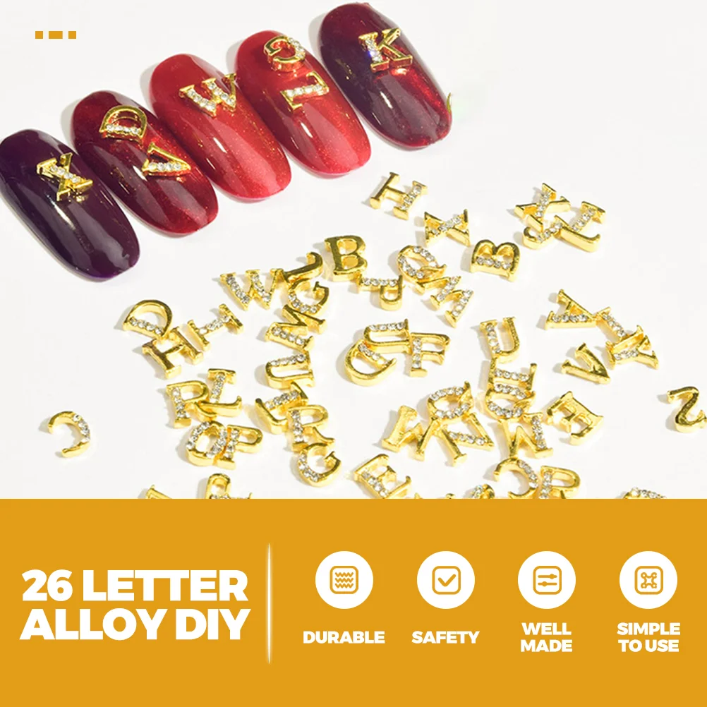 52 Pcs Nail Letter Ornament Decor Rhinestone Manicure DIY Charm Rhinestones Alloy