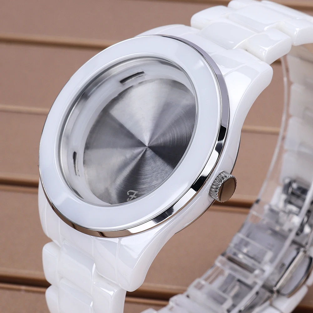 

39mm Ceramics Watch Case Strap Stainless Steel Back For 1l45 515 Quartz Movements Watch Replacement Repair Parts 29.5mm Dial DIY