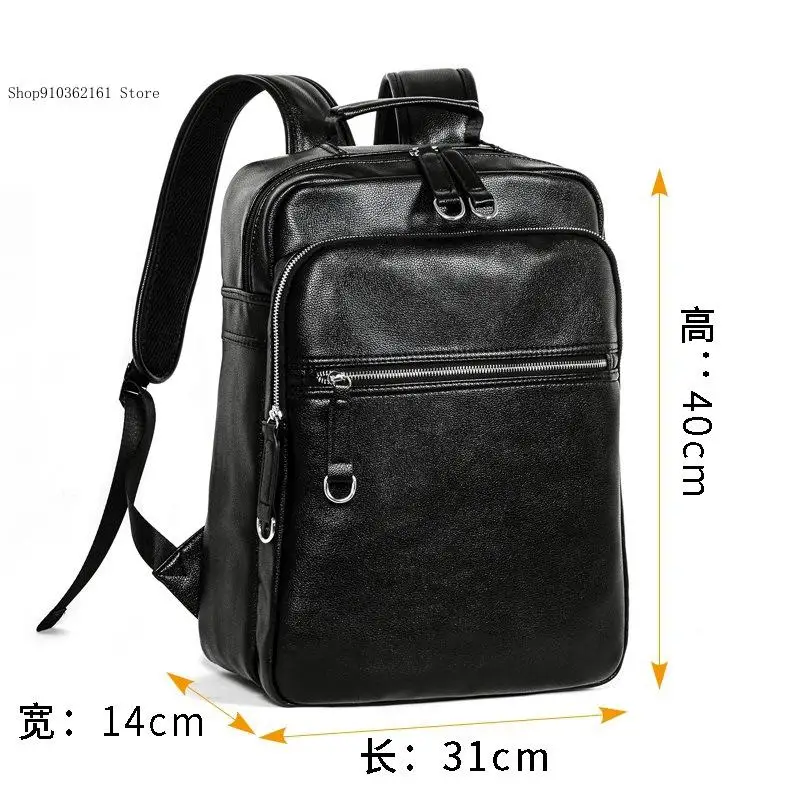 Casual and Minimalist Korean Version Street Versatile College Student Soft Pu Leather Backpack for Men