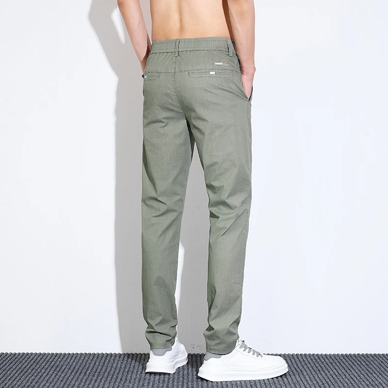 Summer Thin Men\'s Light Business Casual Pants Khaki Stretch Soft Straight Leg Breathable Slim Fashion Casual Trousers Male