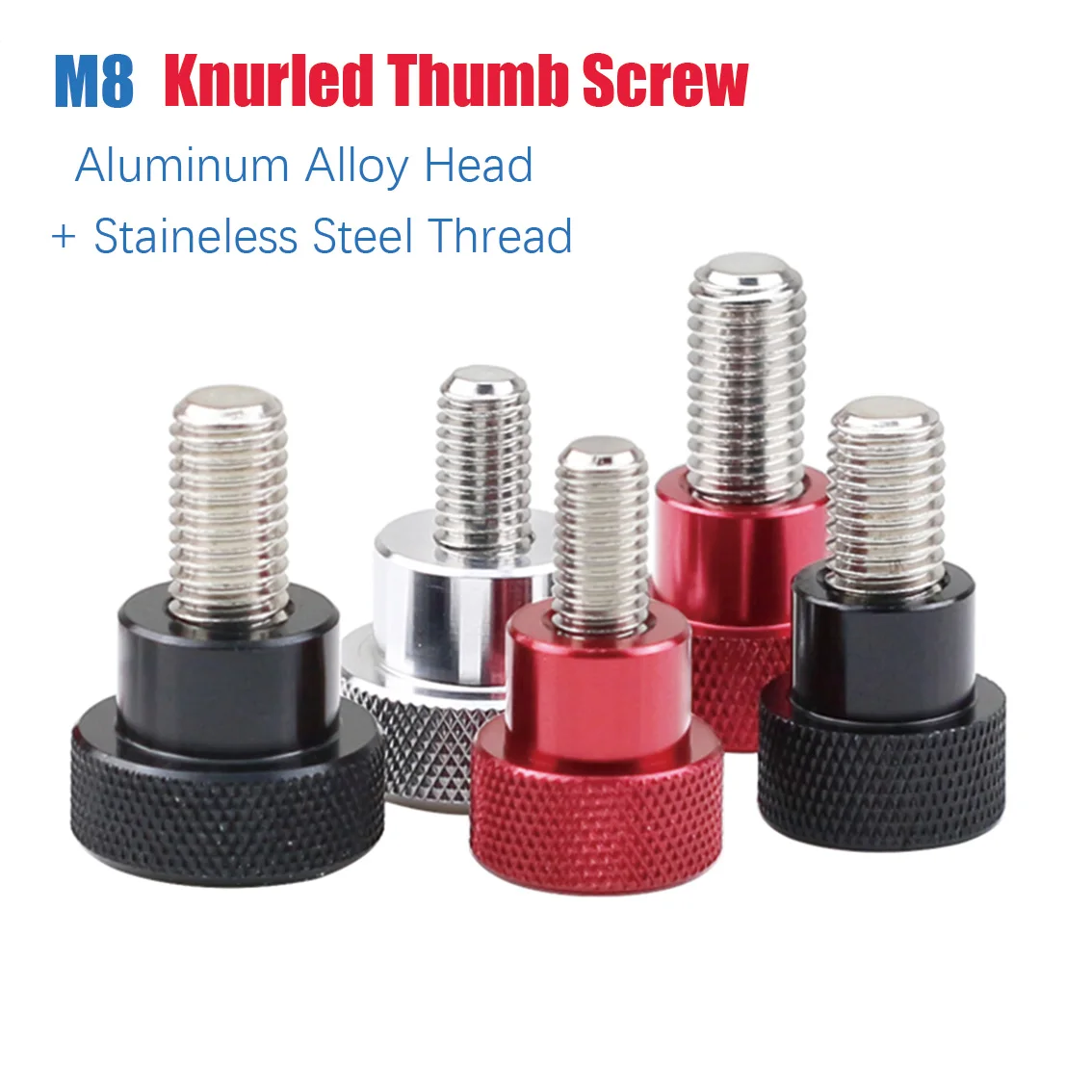 1PCS Aluminum Thumb Screw M8(D20x20) Aluminum Knurled Head Staniless Steel thread Hand tighten Thumb Scre Rod Length 25-135mm
