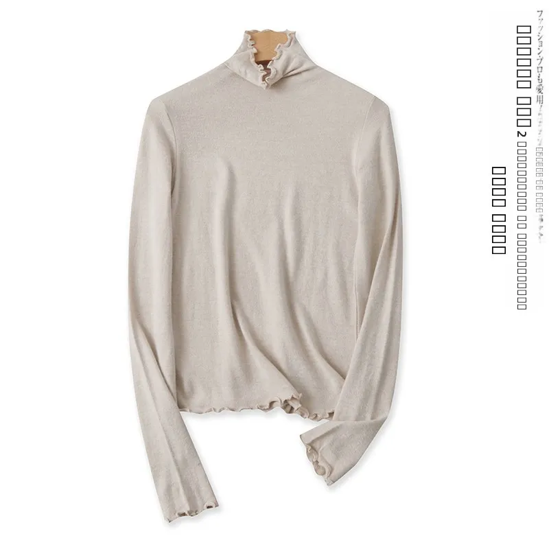 

Spring New Sle Women's Base irt High Collar Long Sve Knitted Elastic Slim Fit Wood ain 660 Versatile Ladies Top