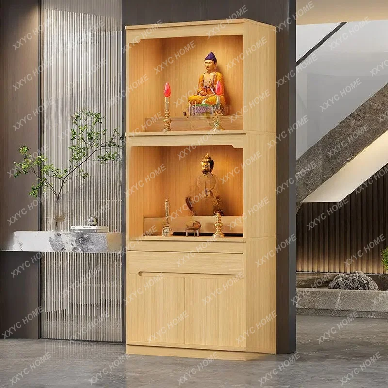 

Solid wood Buddhist niche Buddhist cabinet household living room Buddha table God of Wealth worship table three-layer vertical