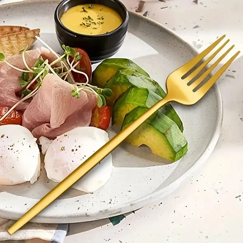 6pcs Golden Stainless Steel Fork Set, Dishwasher Safe Silverware For Home Gatherings, Kitchen & Restaurant Use Silverware Set