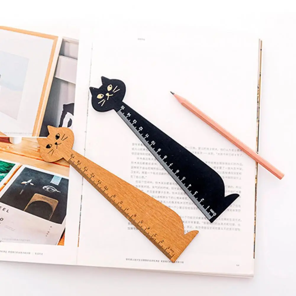 Learning Tool  Useful Cartoon Cat Wooden Drawing Ruler Eco-friendly Kids Ruler Smooth Edge   for Student