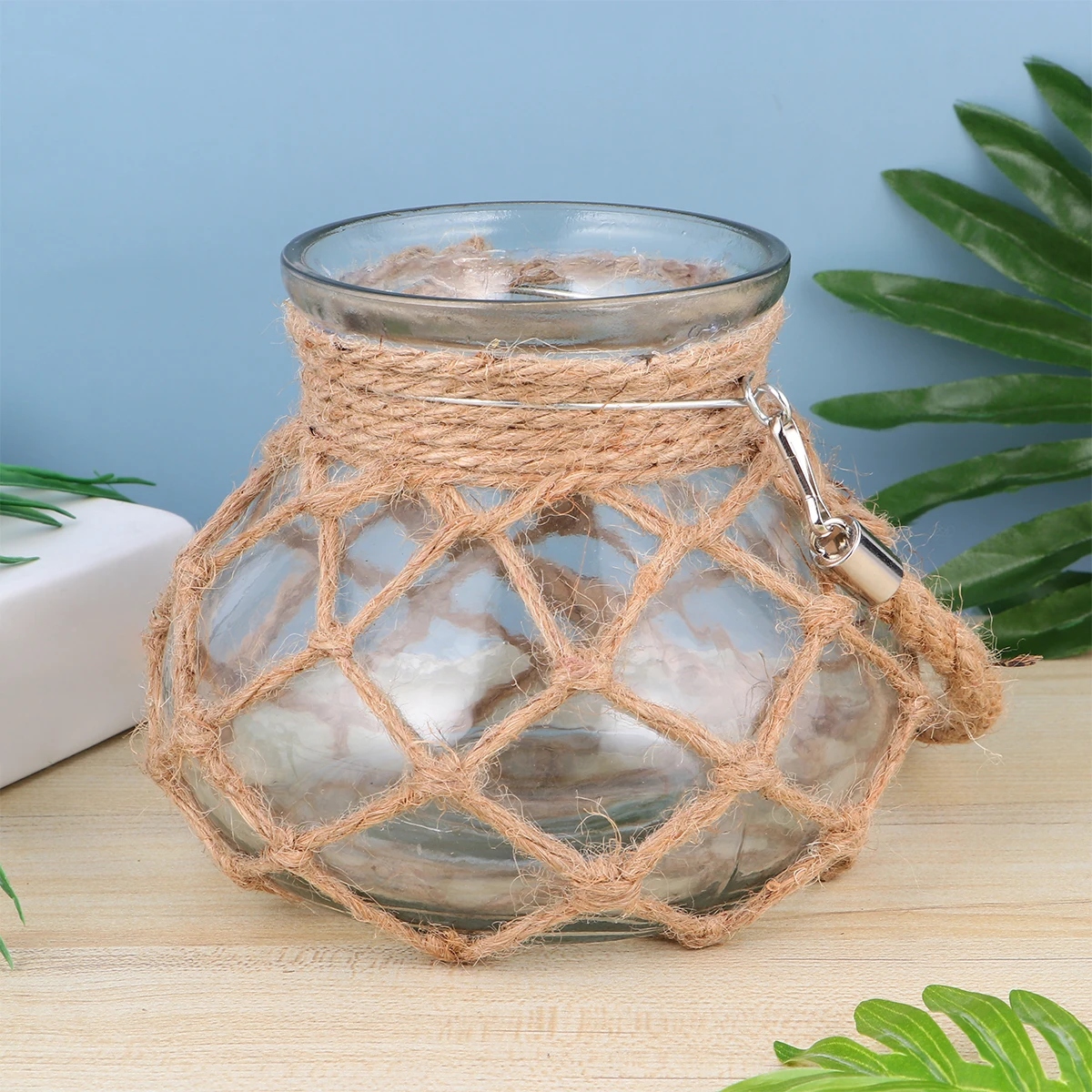 

Retro Glass Vase Gourd Pattern Rope Design Hydroponics Planter Flower Pot For Home Office Decor Green Plant Container
