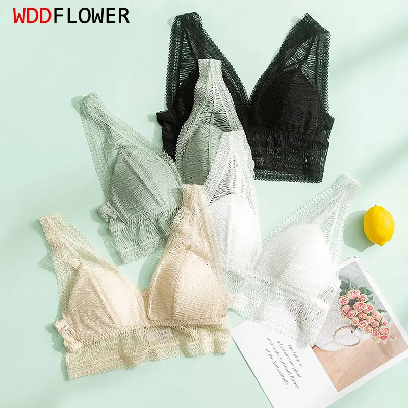 Women 100% Mulberry Silk Lining with Full Lace Surface Thin Type Soft Wire Free Wireless Bra Bralette Bandeau Summer TA030