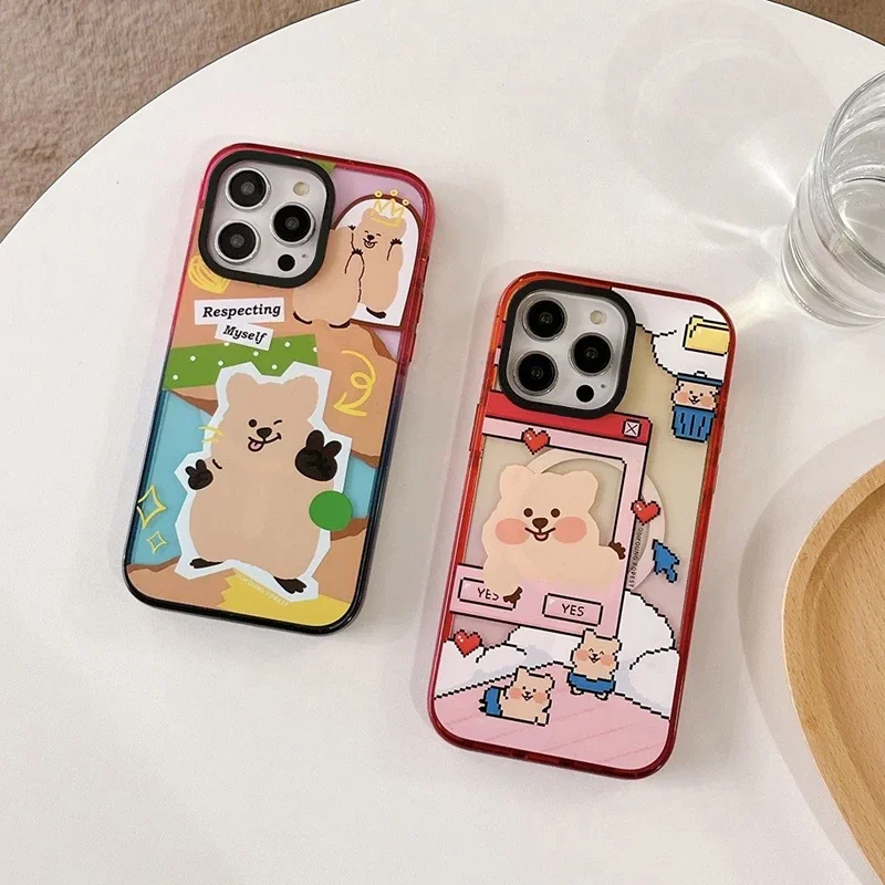 

Cute Persimmon Bear Colorful Border 2.5 Acrylic Magnetic Phone Case Cover for IPhone 12 13 14 15 16 Pro Max Case